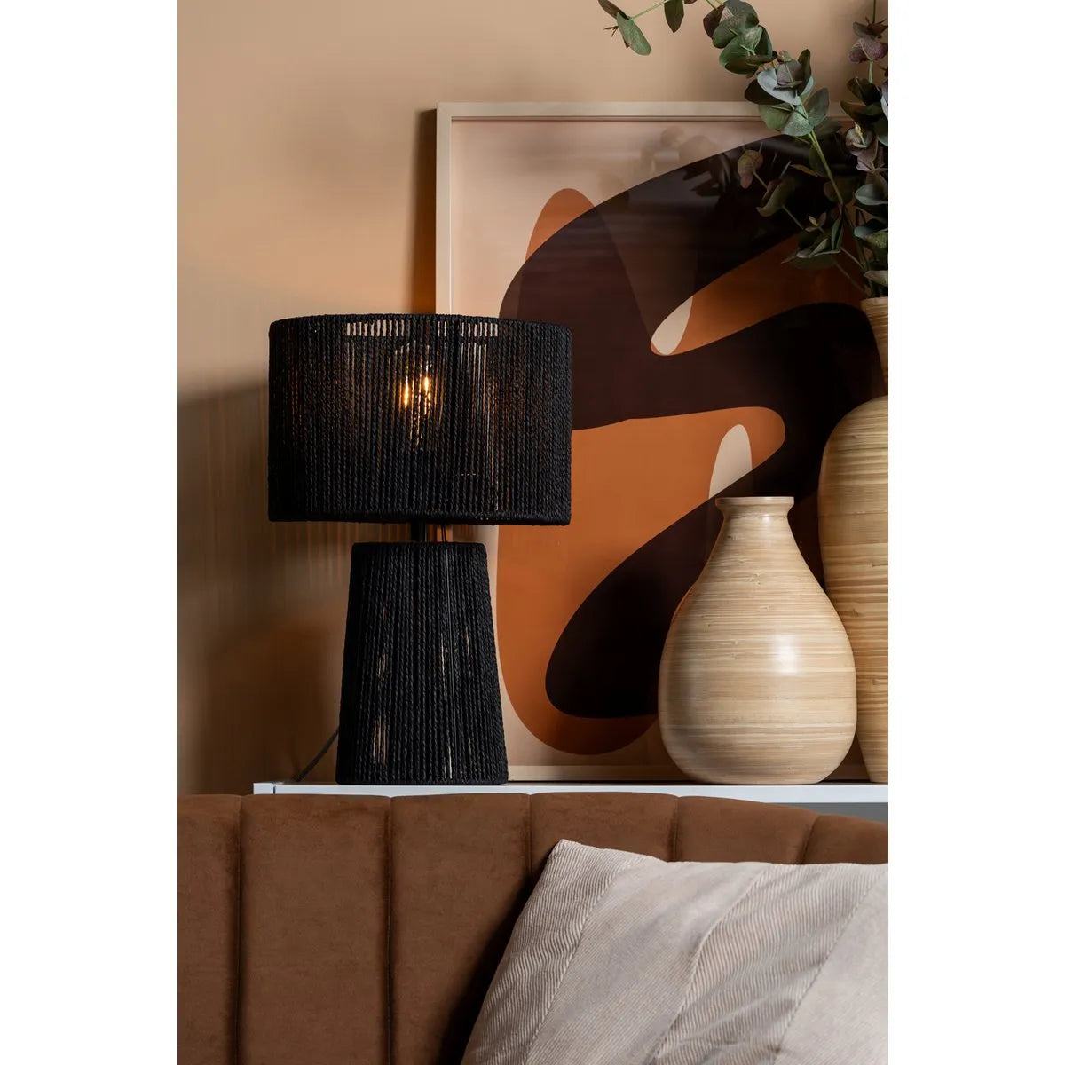 Lampe de chevet Noire Jute Rotin Naturel