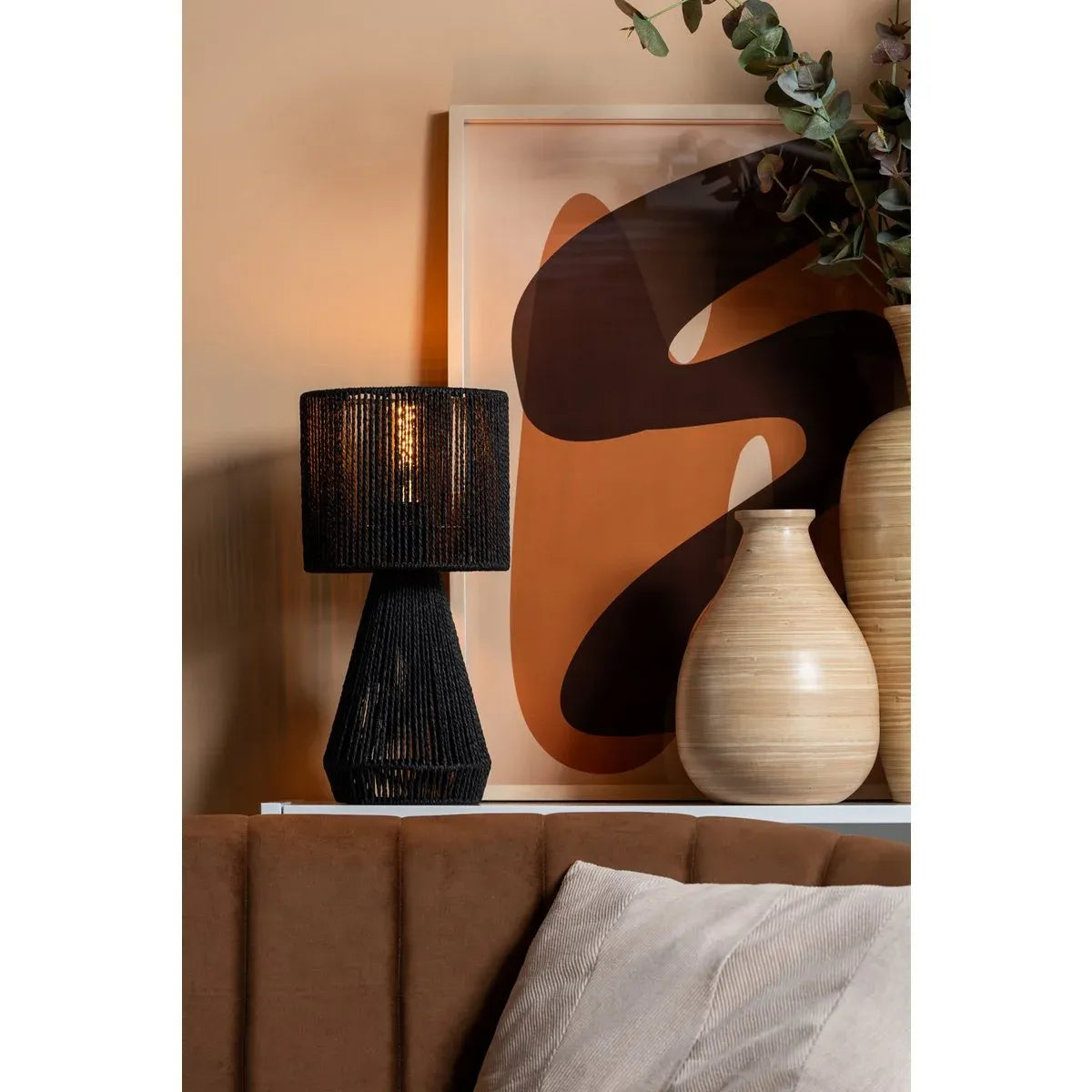 Lampe de chevet Noire Rotin Naturel